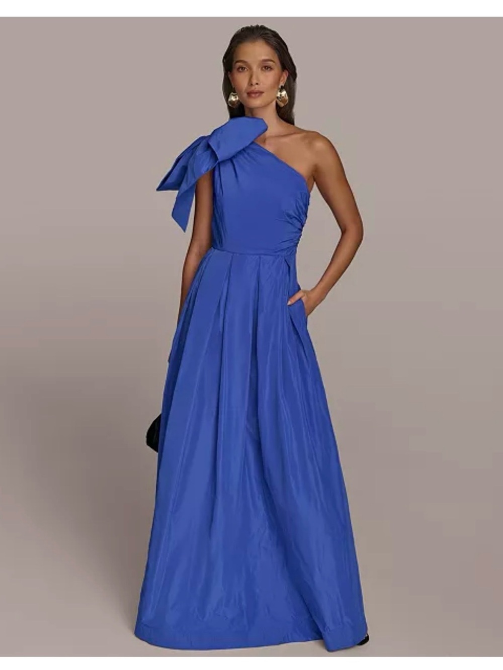 Donna Karan Bow-Trim One-Shoulder Gown